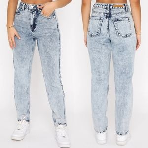 New White Fox Rock Your Body High Waist Straight Tapered Mom Jeans Mid Blue